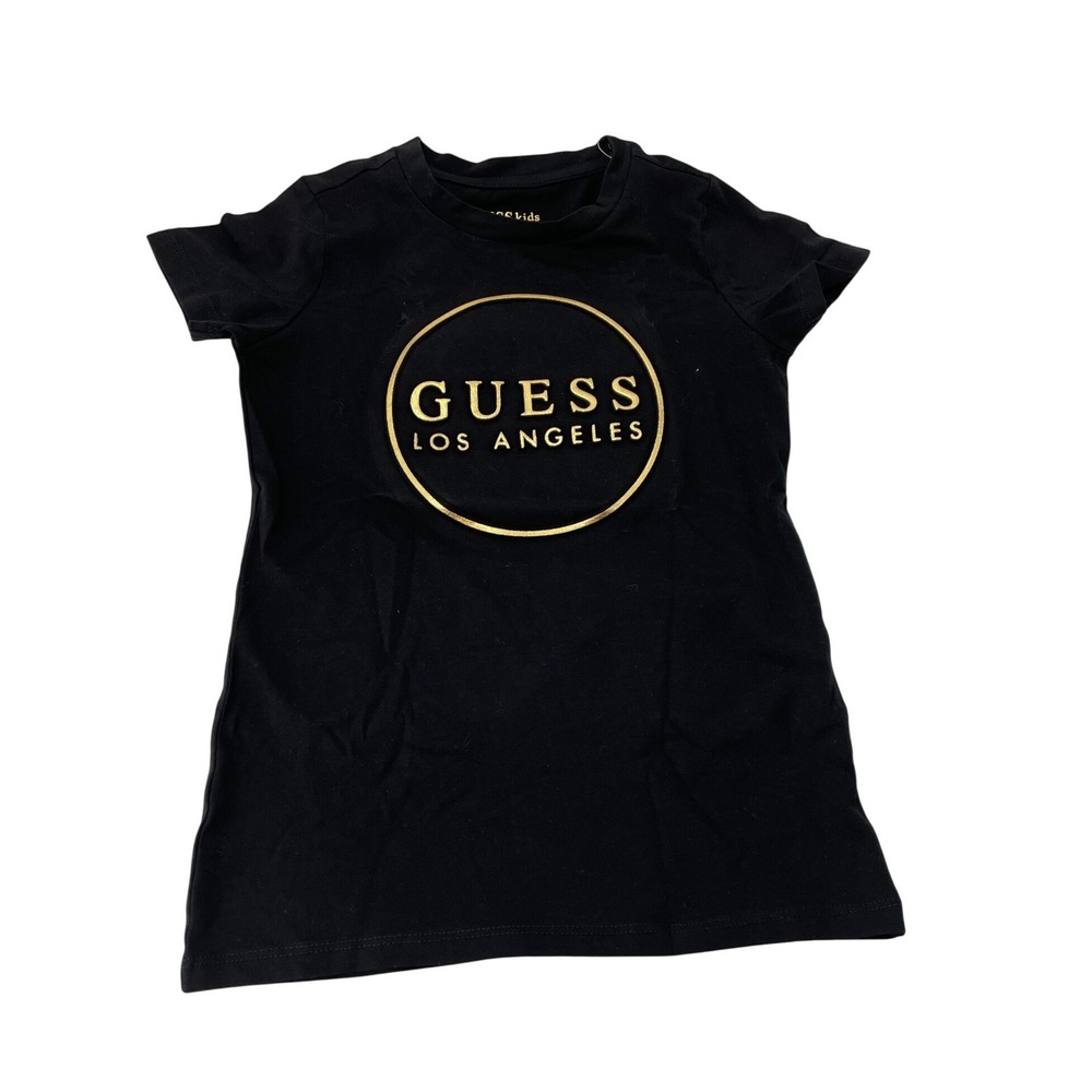 GUESS T-Shirt Kids 6/6X Black Good Gold Logo Los Angeles Graphic Tee